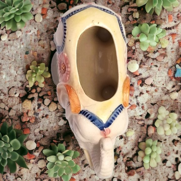 Lucky Elephant Small Planter Hand Painted Ceramic Made in Occupied Japan1945 - Picture 5 of 15